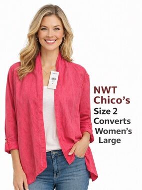Chico's New 100% Linen Flyaway Francesca Jacket womens Size 2 USA SZ Large boho